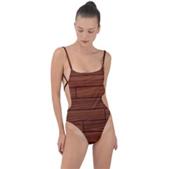 Seamless Wooden Planks Brown Wooden Background Tie Strap One Piece Swimsuit by kyorashop23