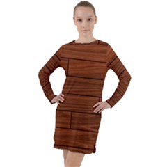 Seamless Wooden Planks Brown Wooden Background Long Sleeve Hoodie Dress