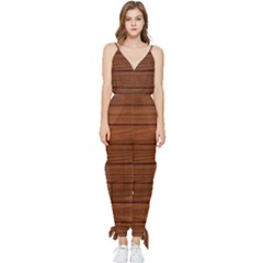 Seamless Wooden Planks Brown Wooden Background Sleeveless Tie Ankle Chiffon Jumpsuit by kyorashop23