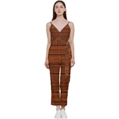 Seamless Wooden Planks Brown Wooden Background V-neck Camisole Jumpsuit by kyorashop23