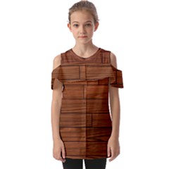 Seamless Wooden Planks Brown Wooden Background Fold Over Open Sleeve Top by kyorashop23