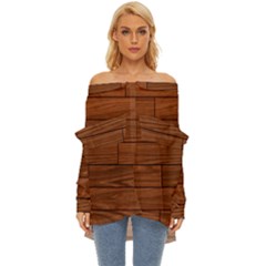 Seamless Wooden Planks Brown Wooden Background Off Shoulder Chiffon Pocket Shirt by kyorashop23