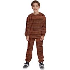 Seamless Wooden Planks Brown Wooden Background Kids  Sweatshirt Set