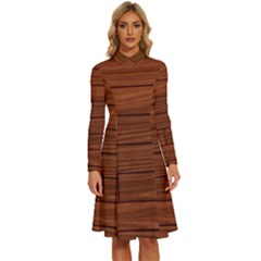 Seamless Wooden Planks Brown Wooden Background Long Sleeve Shirt Collar A-line Dress by kyorashop23