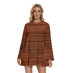 Seamless Wooden Planks Brown Wooden Background Round Neck Long Sleeve Bohemian Style Chiffon Mini Dress by kyorashop23