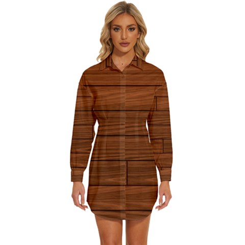 Seamless Wooden Planks Brown Wooden Background Womens Long Sleeve Shirt Dress by kyorashop23