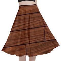 Seamless Wooden Planks Brown Wooden Background A-line Full Circle Midi Skirt With Pocket