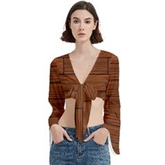 Seamless Wooden Planks Brown Wooden Background Trumpet Sleeve Cropped Top