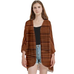 Seamless Wooden Planks Brown Wooden Background Open Front 3/4 Sleeve Batwing Chiffon Cardigan Kimono by kyorashop23