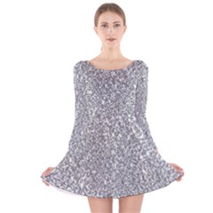 Silver Glitter Texture, Light Creative Background Long Sleeve Velvet Skater Dress