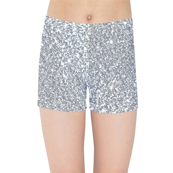 Silver Glitter Texture, Light Creative Background Kids  Sports Shorts