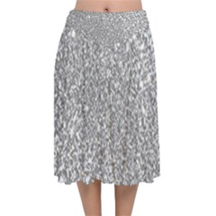 Silver Glitter Texture, Light Creative Background Velvet Flared Midi Skirt