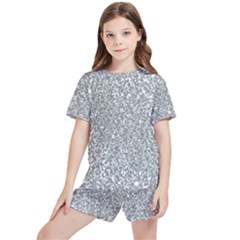 Silver Glitter Texture, Light Creative Background Kids  T-shirt And Sports Shorts Set by kyorashop23