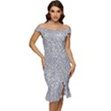 Silver Glitter Texture, Light Creative Background Off Shoulder Ruffle Split Hem Bodycon Dress View1