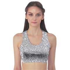 Silver Glitter Texture, Light Creative Background Fitness Sports Bra by kyorashop23