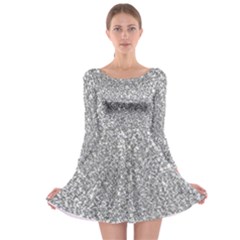 Silver Glitter Texture, Light Creative Background Long Sleeve Skater Dress by kyorashop23