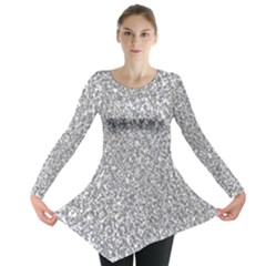 Silver Glitter Texture, Light Creative Background Long Sleeve Tunic  by kyorashop23