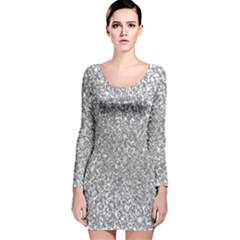 Silver Glitter Texture, Light Creative Background Long Sleeve Velvet Bodycon Dress