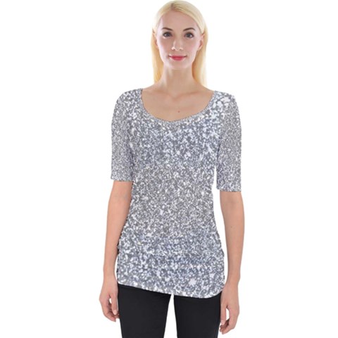 Silver Glitter Texture, Light Creative Background Wide Neckline T-shirt by kyorashop23