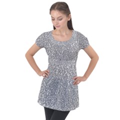 Silver Glitter Texture, Light Creative Background Puff Sleeve Tunic Top by kyorashop23