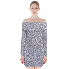 Silver Glitter Texture, Light Creative Background Long Sleeve Off Shoulder Dress by kyorashop23