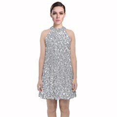 Silver Glitter Texture, Light Creative Background Velvet Halter Neckline Dress 