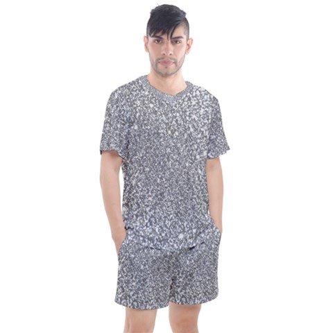 Silver Glitter Texture, Light Creative Background Men s Mesh T-shirt And Shorts Set by kyorashop23