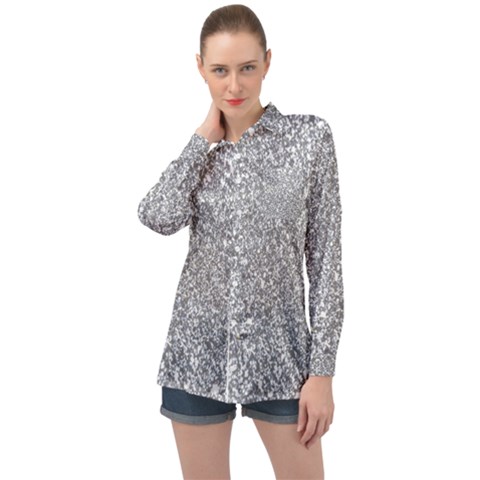 Silver Glitter Texture, Light Creative Background Long Sleeve Satin Shirt by kyorashop23