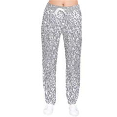 Silver Glitter Texture, Light Creative Background Women Velvet Drawstring Pants