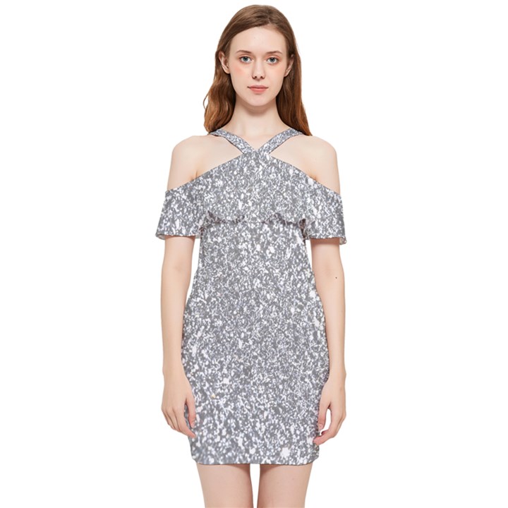 Silver Glitter Texture, Light Creative Background Shoulder Frill Bodycon Summer Dress