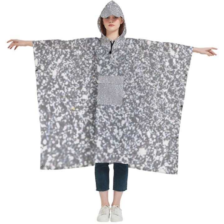 Silver Glitter Texture, Light Creative Background Women s Hooded Rain Ponchos