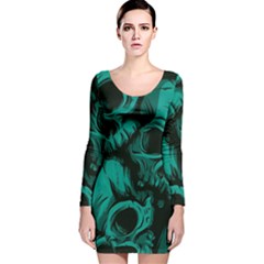 Skulls Long Sleeve Velvet Bodycon Dress