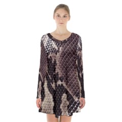 Snake Skin, Reptile Skin, Snake Skin Textures, Brown Snake Long Sleeve Velvet V-neck Dress