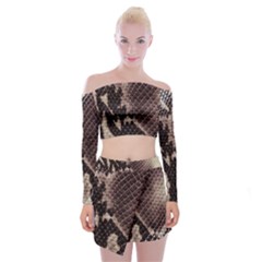 Snake Skin, Reptile Skin, Snake Skin Textures, Brown Snake Off Shoulder Top With Mini Skirt Set by kyorashop23