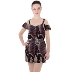 Snake Skin, Reptile Skin, Snake Skin Textures, Brown Snake Ruffle Cut Out Chiffon Playsuit by kyorashop23