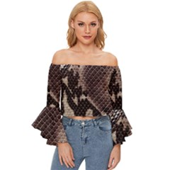 Snake Skin, Reptile Skin, Snake Skin Textures, Brown Snake Off Shoulder Flutter Bell Sleeve Top