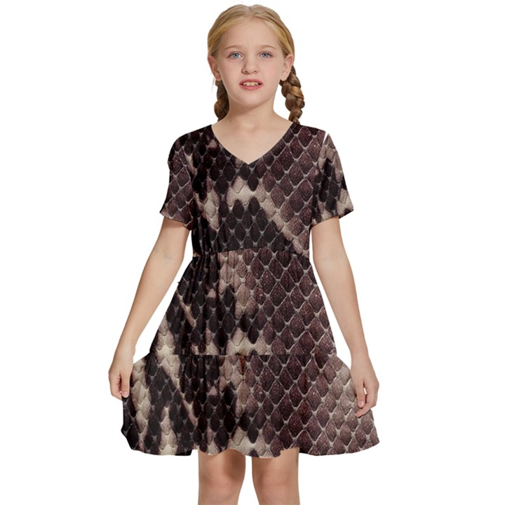 Snake Skin, Reptile Skin, Snake Skin Textures, Brown Snake Kids  Short Sleeve Tiered Mini Dress