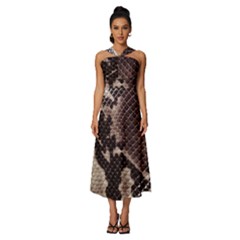 Snake Skin, Reptile Skin, Snake Skin Textures, Brown Snake Sleeveless Cross Front Cocktail Midi Chiffon Dress by kyorashop23