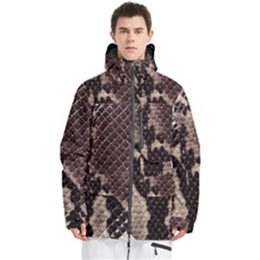 Snake Skin, Reptile Skin, Snake Skin Textures, Brown Snake Men s Multi Pockets Zip Ski And Snowboard Waterproof Breathable Jacket