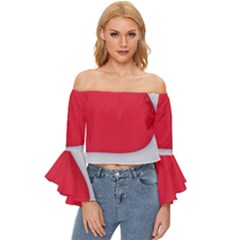 White Red Ripples Off Shoulder Flutter Bell Sleeve Top