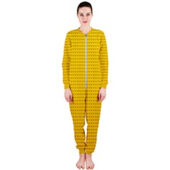 Yellow Lego Texture, Macro, Yellow Dots Background Onepiece Jumpsuit (ladies)