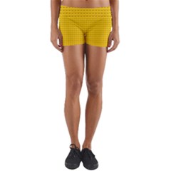 Yellow Lego Texture, Macro, Yellow Dots Background Yoga Shorts by kyorashop23