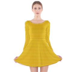 Yellow Lego Texture, Macro, Yellow Dots Background Long Sleeve Velvet Skater Dress