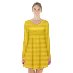 Yellow Lego Texture, Macro, Yellow Dots Background Long Sleeve Velvet V-neck Dress