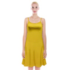 Yellow Lego Texture, Macro, Yellow Dots Background Spaghetti Strap Velvet Dress