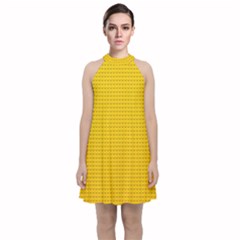 Yellow Lego Texture, Macro, Yellow Dots Background Velvet Halter Neckline Dress 