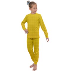 Yellow Lego Texture, Macro, Yellow Dots Background Kids  Long Sleeve Set 