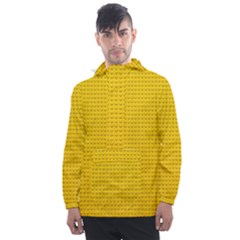 Yellow Lego Texture, Macro, Yellow Dots Background Men s Front Pocket Pullover Windbreaker