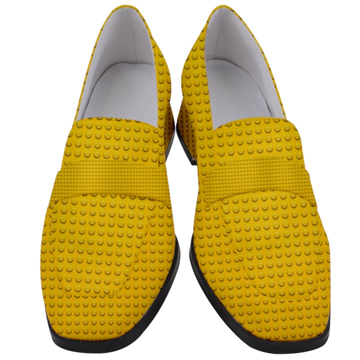 Yellow Lego Texture, Macro, Yellow Dots Background Women s Chunky Heel Loafers