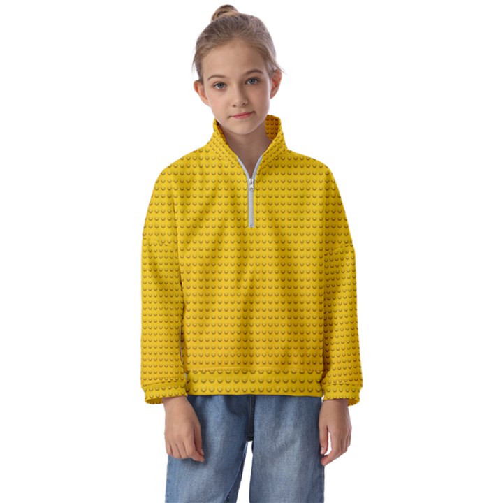 Yellow Lego Texture, Macro, Yellow Dots Background Kids  Half Zip Hoodie